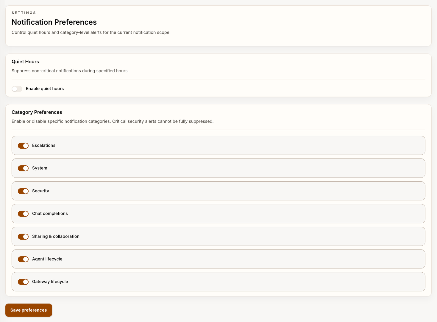 Example notification preferences with synthetic data